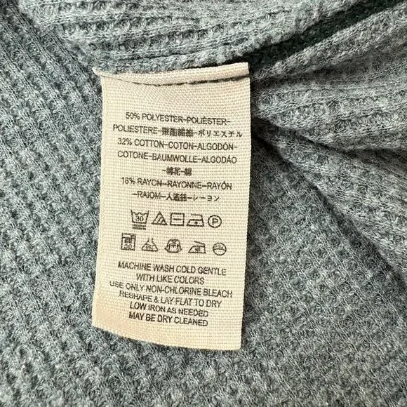 We The Free Sweater Womens Small Green Waffle Knit Henley Button Mock Neck - Picture 4 of 7